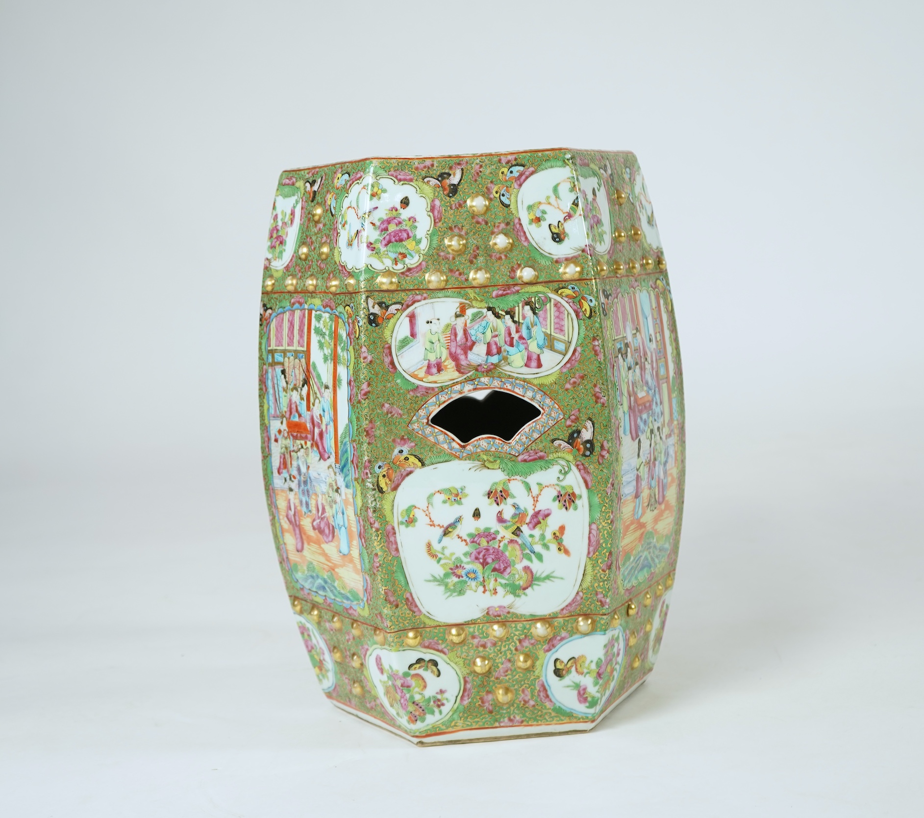 A Chinese famille rose hexagonal garden seat, mid 19th century